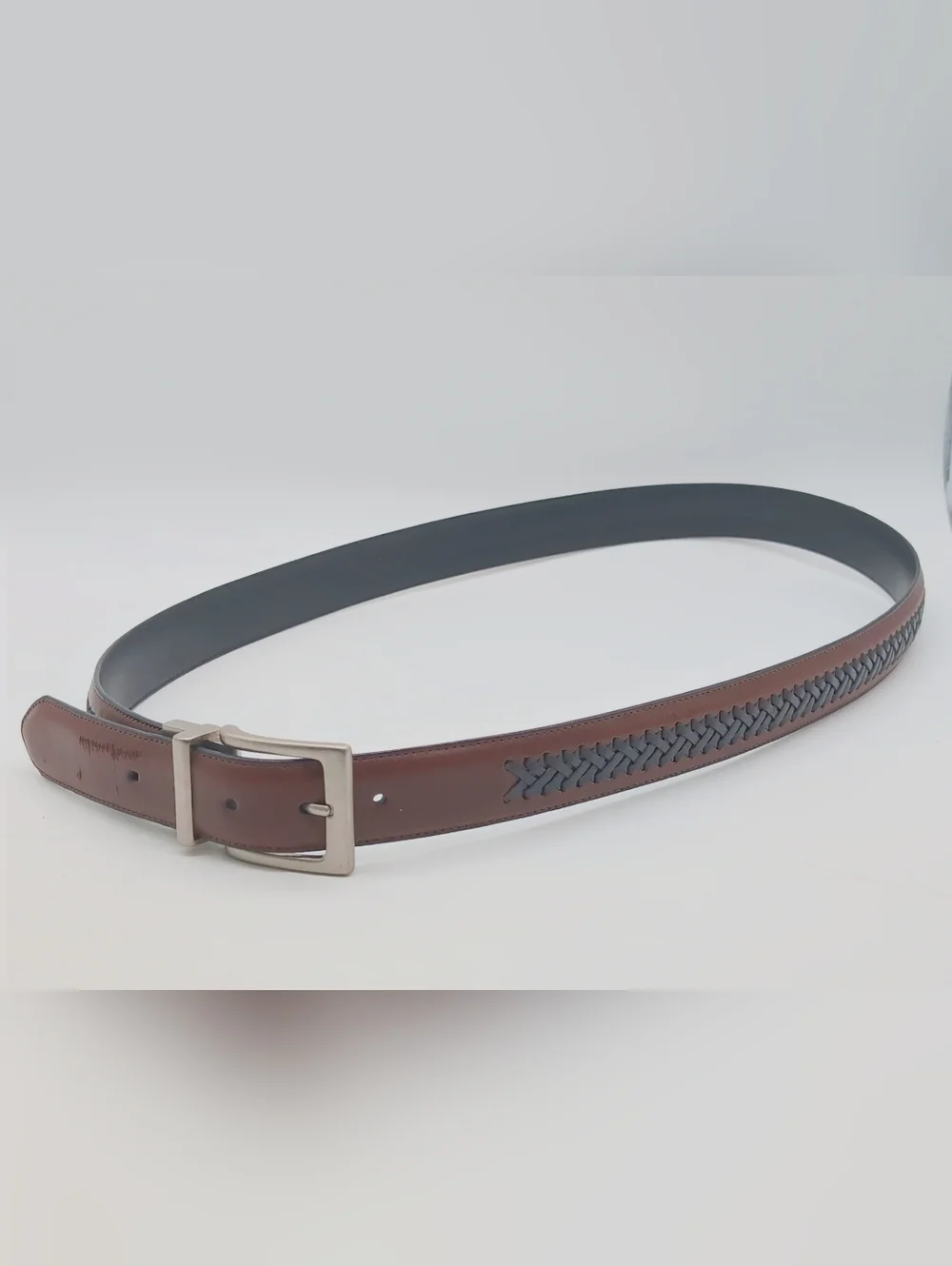 Columbia Men's Brown Leather Belt with Black Woven Accent Sz 44